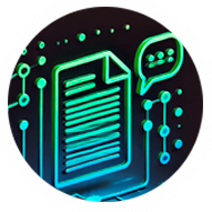Icono de comunicación digital mostrando un documento con circuitos y un bocadillo de diálogo, simbolizando el intercambio de información y la interacción en plataformas digitales en KaiGrowth por Christian Cruz