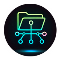 Icono de organización digital mostrando una carpeta conectada a nodos de red, simbolizando la gestión y organización de archivos digitales en KaiGrowth - Christian Cruz