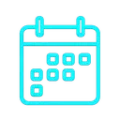 Ícono de calendario en estilo neón azul, representando programación, fechas importantes o gestión del tiempo