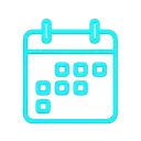 Ícono de calendario en estilo neón azul, representando programación, fechas importantes o gestión del tiempo