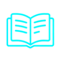 Ícono de libro abierto en estilo neón azul, ideal para representar lectura, educación o conocimiento digital