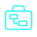 Ícono de maletín con flujo de procesos en estilo neón azul, ideal para representar gestión de tareas y planificación digital