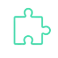 Ícono de pieza de rompecabezas en estilo neón verde, ideal para representar integración, solución o elementos clave en procesos digitales
