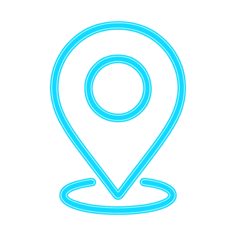 Icono de ubicación estilo neón cian con fondo transparente para sitios web modernos