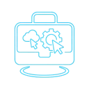 Icono de herramientas digitales bien utilizadas con estilo neón en color cian, representando eficiencia tecnológica en Kaigrowth