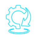 Icono de procesos ágiles con engranaje y flecha, representa eficiencia digital sin tareas duplicadas