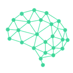 Ícono de red neuronal en forma de cerebro con estilo neón verde, ideal para representar inteligencia artificial o conexiones digitales
