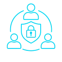 Ícono de seguridad digital con candado y equipo conectado en cian neón